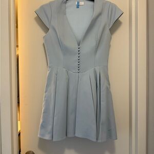 Meshki Blue Fit and Flare Mini Dress with Flutter Sleeves